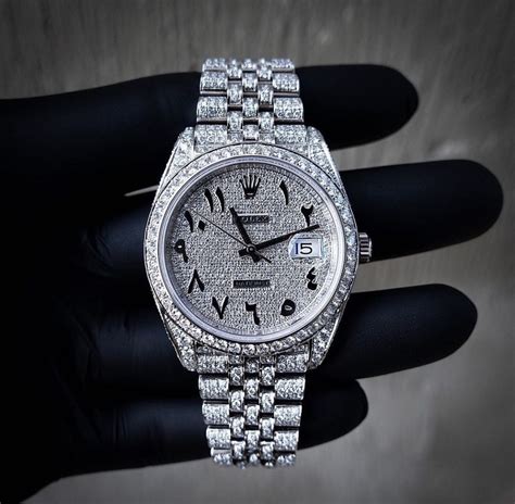 rolex datejust 41 arabic dial iced out